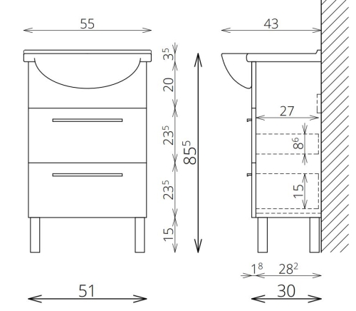 Tboss Trend 55  fürdőszobabútor alsó szekrény, dió (K)
