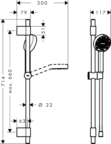 Hansgrohe Activera Select S EcoSmart 95 2jet kézizuhany 72 cm Varia zuhanyrúddal, króm 28048000