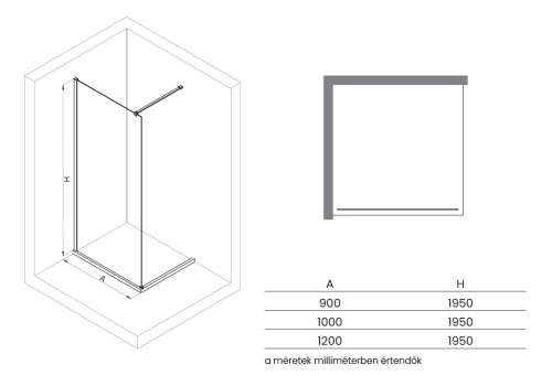 Niwell LETTI black walk-in zuhanyfal mintával, 90 cm NWWI-LETTB90