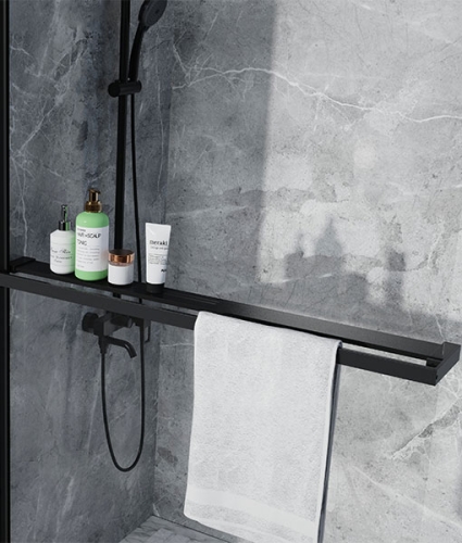 Niwell walk-in polc és törölközőtartó 90 cm, matt fekete NWKIE-WTT90-B
