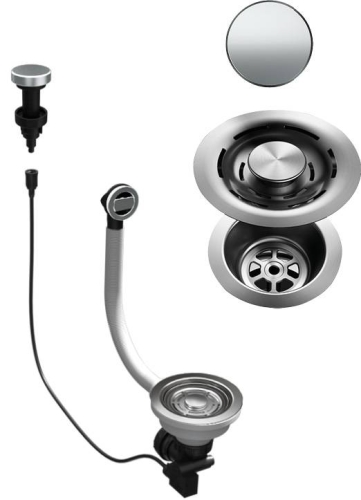 ELLECI FLOW-PRO OPEN TWIST (tekerős) automata dugókiemelő egymedencés mosogatókhoz inox KITASP-FB-1VTELL-IN