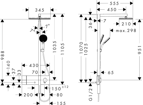 Hansgrohe Raindance Alive Q Showerpipe EcoSmart 210/340 1jet termosztátos zuhanyrendszer, polírozott arany 24581990