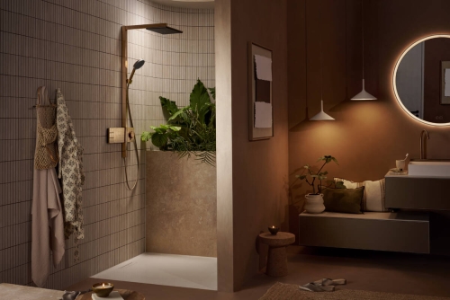 Hansgrohe Raindance Alive Q Showerpipe EcoSmart 210/340 2jet termosztátos zuhanyrendszer, szálcsiszolt bronz 24591140