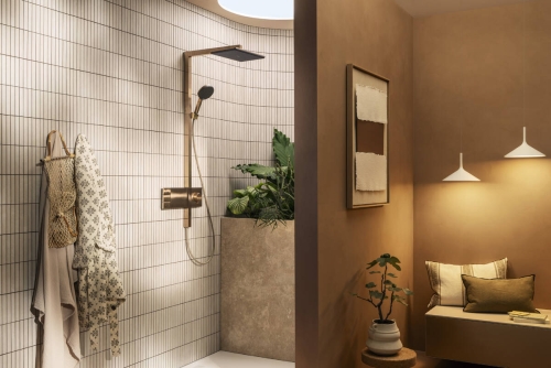 Hansgrohe Raindance Alive Q Showerpipe EcoSmart 210/340 2jet termosztátos zuhanyrendszer, szálcsiszolt bronz 24591140