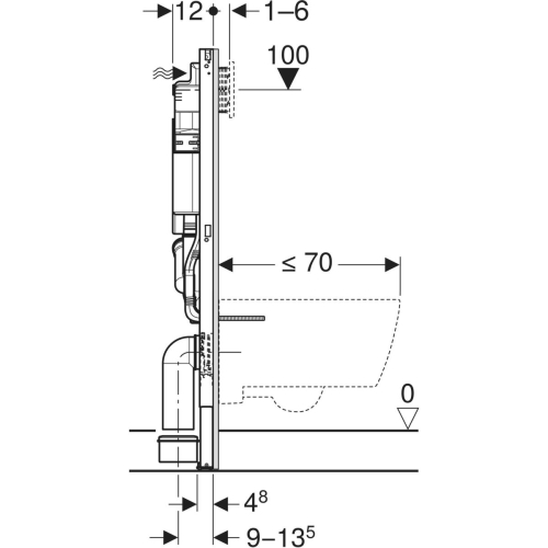 Geberit Duofix fali WC-szerelőelem, 112 cm, Sigma 12 cm-es falsík alatti öblítőtartállyal, csatlakozócsonkkal szagelszíváshoz 111.367.00.6
