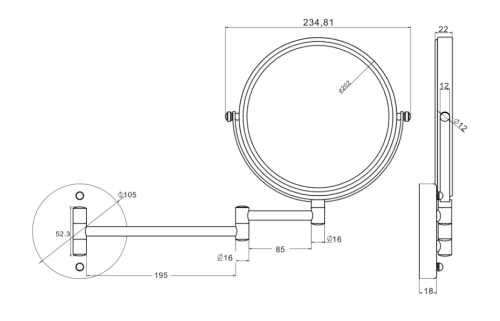 Emporia kozmetikai tükör, matt fekete 5080BM