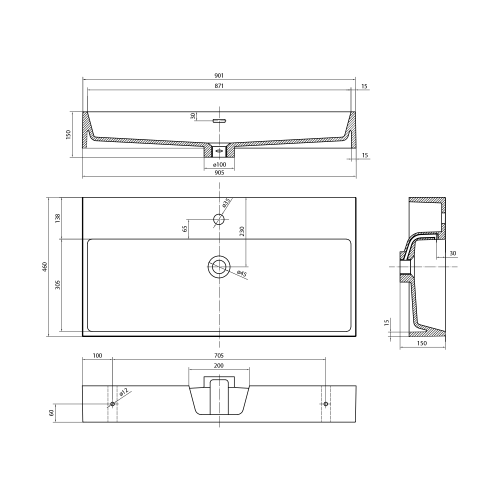 Sapho AQUATIC 90x46 cm öntöttmárvány mosdó, fehér AT090