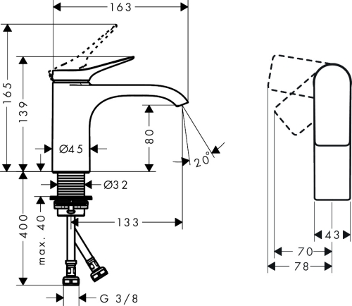 Hansgrohe Vivenis 80 CoolStart egykaros mosdócsaptelep lefolyógarnitúra nélkül, szálcsiszolt fekete króm 75015340