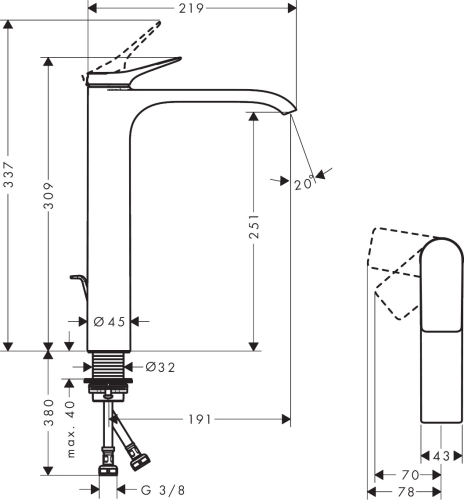 Hansgrohe Vivenis 250 CoolStart egykaros mosdócsaptelep automata lefolyógarnitúrával, szálcsiszolt bronz 75044140