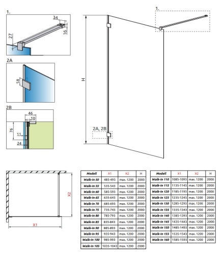 Radaway Essenza Pro 120 cm Walk-in zuhanyfal, szálcsiszolt réz 10103120-93-01