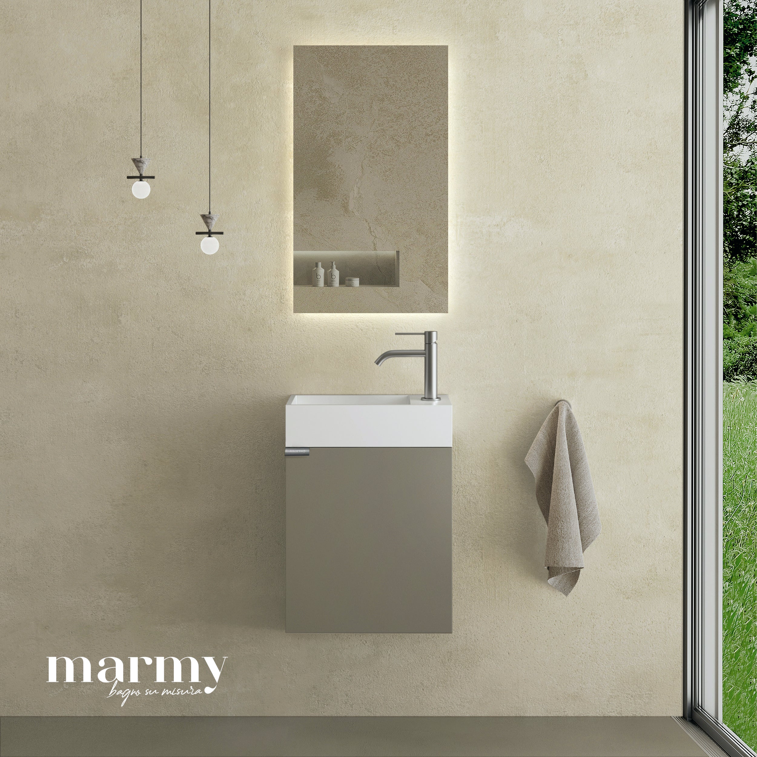 Marmy CODE 36x18x45 JOBBOS függ. alsószekrény, 1 ajtó, laminált (mosdó nélkül) Dark Taupe 20 10 01 04 12 74