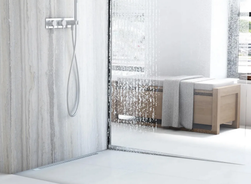 Rea lejtéskialakító szegély épített zuhanyhoz 120 cm balos, szálcsiszolt nikkel szín REA-K3202