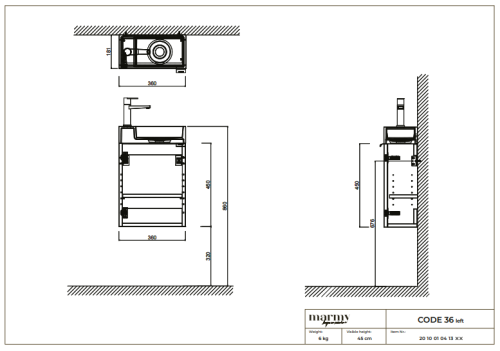 Marmy CODE 36x18x45 BALOS függ. alsószekrény, 1 ajtó, laminált (mosdó nélkül) Honey Oak 20 10 01 04 13 85
