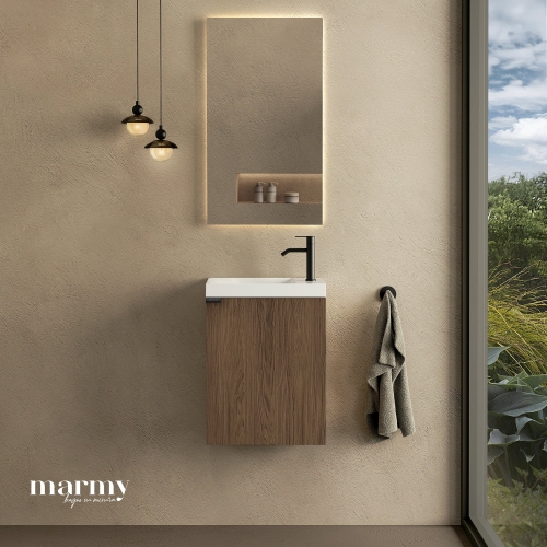 Marmy CODE 40x22x50 JOBBOS függ. alsószekrény, 1 ajtó, laminált (mosdó nélkül) Brown Oak 20 12 01 04 12 86