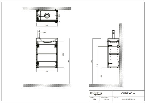 Marmy CODE 40x22x50 BALOS függ. alsószekrény, 1 ajtó, laminált (mosdó nélkül) Brown Oak 20 12 01 04 13 86