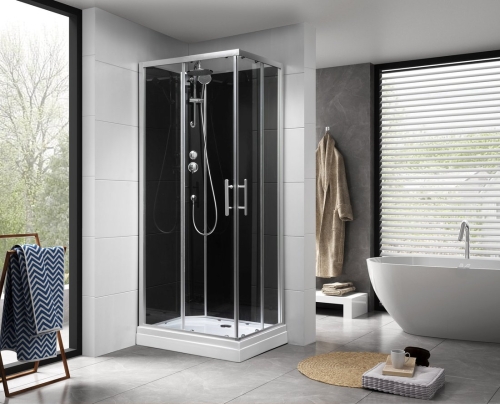 Sapho AQUALINE GRANVIK 70x90 cm hátfalas zuhanykabin transzparent üveg, fekete/króm GG70X90