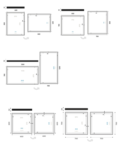 Roltechnik NIMCO 80x70 cm LED tükör érintésérzékelővel, matt fekete ZPC 13003V-90