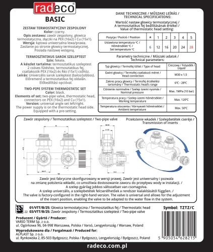 Radeco Basic univerzális sarok radiátor szeleptest, fekete TZTZ/C