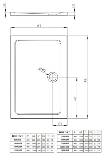 Radaway Doros Stone D 120x90 cm szögletes zuhanytálca, fehér SDRD1290-01-04S