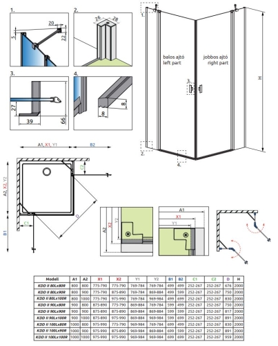 Radaway Nes 8 KDD II 90 szögletes zuhanykabin balos ajtó, króm 10085090-01-01L