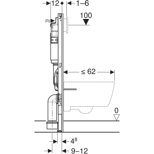 Geberit DuofixBasic fali WC-szerelőelem, 112 cm, Delta 12 cm-es falsík alatti öblítőtartállyal 111.153.00.3 (111.153.00.1 utódja)