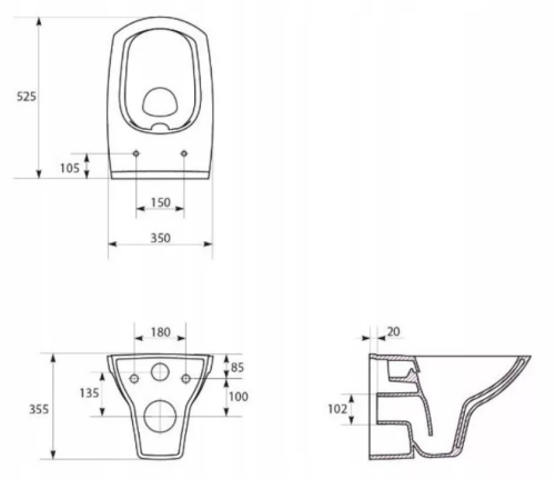 Cersanit Carina perem nélküli fali wc, lassú záródású, könnyen levehető wc ülőkével K701-033