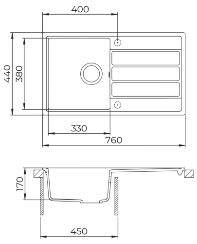 EVIDO Easy 45S gránit mosogató, 760 x 440 mm, platina 442068