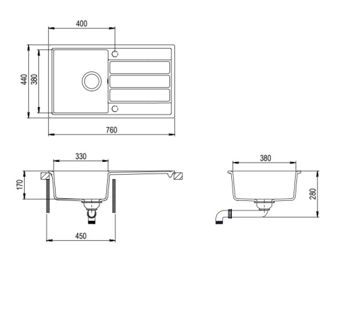 EVIDO Easy 45S gránit mosogató, 760 x 440 mm, avena 105981
