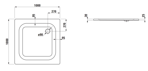 Laufen Platina 100x100 cm extra lapos zuhanytálca, fehér H2150040000401