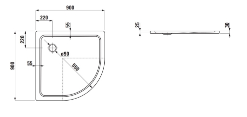 Laufen Platina 90x90 cm negyedköríves extra lapos zuhanytálca, fehér H2150080000401
