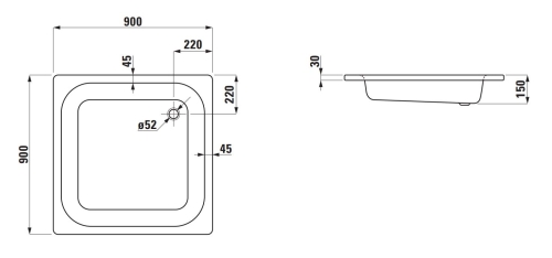 Laufen Platina 90x90 cm mély zuhanytálca csúszásgátló felülettel, fehér H2150226000401