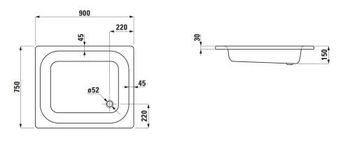 Laufen Platina 90x75 cm mély zuhanytálca, matt fehér H2150237570401