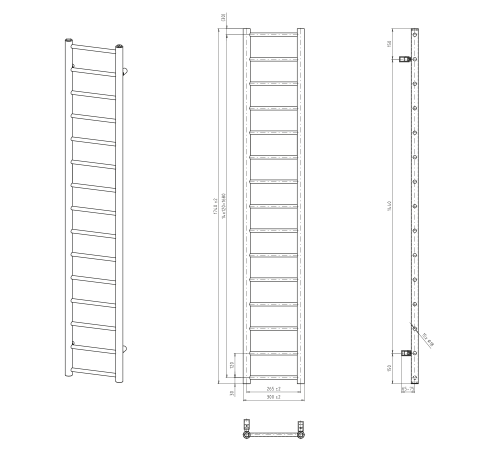 Sapho DINA 300x1740 mm fürdőszobai radiátor, matt zöld IR376V