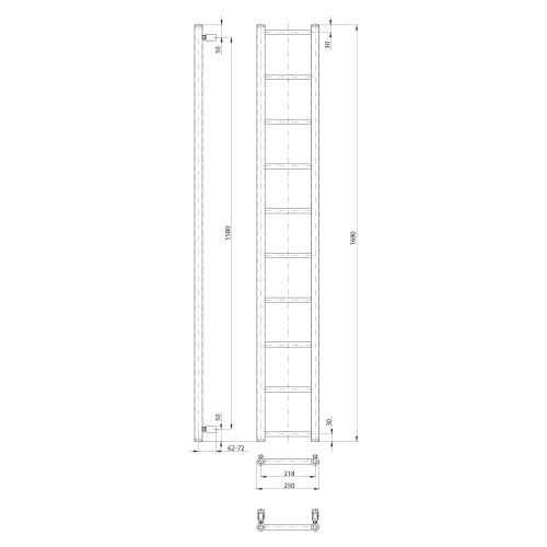 Sapho DINA 250x1680 mm fürdőszobai radiátor, fehér IR377TW