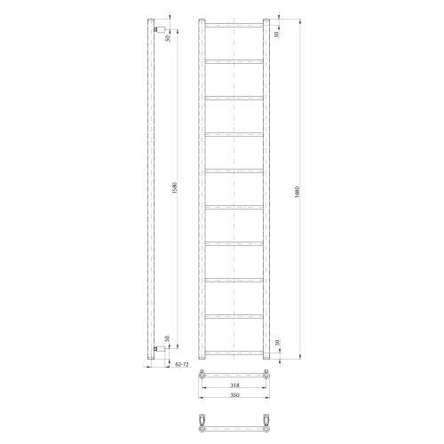 Sapho DINA 350x1680 mm fürdőszobai radiátor, fehér IR378TW
