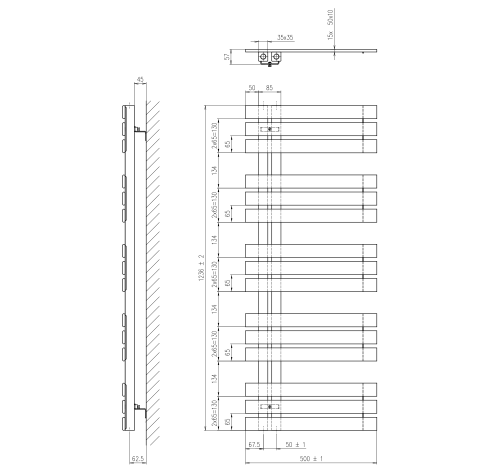 Sapho SILVANA 500x1236 mm fürdőszobai radiátor, bézs IR152S