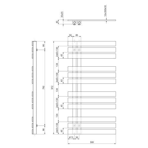 Sapho SILVANA 500x972 mm fürdőszobai radiátor, matt fekete IR164B
