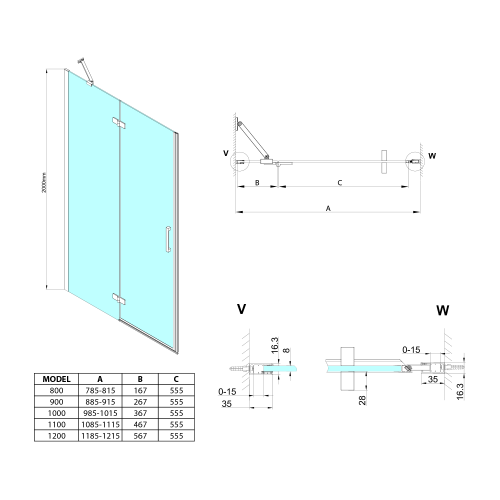 Sapho TRINITY CHROME 80 cm balos zuhanyajtó matt üveggel, króm GT1280ML-CH
