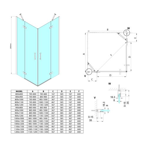 Sapho TRINITY BLACK 120x120 cm zuhanykabin transzparent üveggel, matt fekete GT2212-12C-B