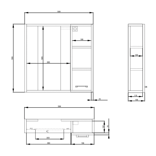 Sapho AQUALINE ZOJA 60x60 cm jobbos tükrösszekrény LED világítással, tölgy 45028S