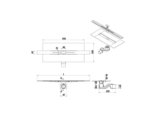 Jika Pure vágható zuhanyfolyóka 100 cm, szatén rozsdamentes acél H2714200020001