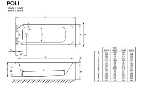 Niwell Poli 160x70 cm egyenes kád WANW.POL.160.070.WH