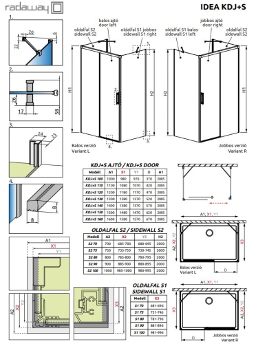 Radaway Idea S1 70 cm jobbos oldalfal, króm 387048-01-01R