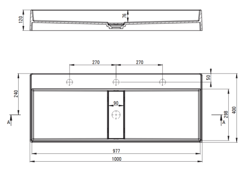 Deante Blur Gránit pultra tehető mosdókagyló lefolyófedéllel 100x40 cm, nero CQB_NU1S