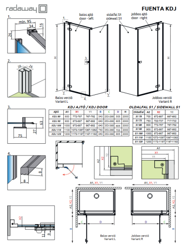 Radaway Fuenta KDJ 120 cm balos zuhanykabin ajtó, króm 1384042-01-01L