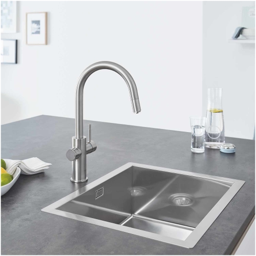 Grohe GROHE Blue Home C-kifolyós kezdőkészlet kihúzható gyöngyöztetővel, supersteel 31541DC0
