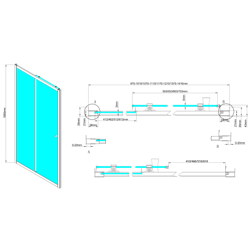 Sapho AQUALINE UGGA 100 cm tolóajtó transzparent üveggel, króm ATS100