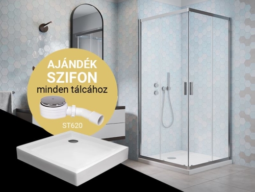 CSOMAGAKCIÓ - H2O Comfort C 90x90 cm szögletes zuhanykabin Nero C előlapos zuhanytálcával, króm 10904