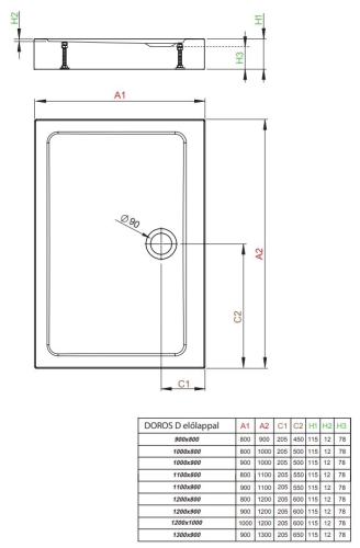 Radaway Doros Stone D 110x80 cm zuhanytálca előlappal, fekete SDRD1180-05-54S