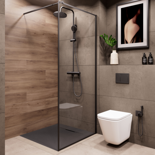 Invena ALVERO zuhanytálca SMC 90x110 cm szifonnal, fekete AK-7C-911-H
